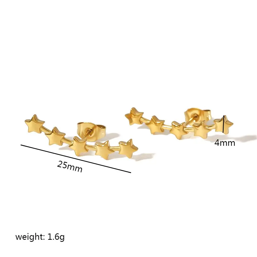 1 par de aretes tipo botón de acero inoxidable chapados en oro de 18 quilates con forma de estrella de estilo simple para mujer h5 Imagen2